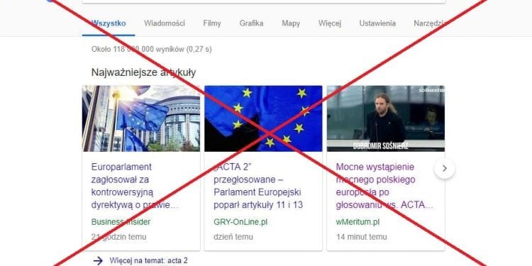 Tak będzie wyglądało Google i linki po wejściu w życie ACTA 2? „Jak posłowie PO mogli podnieść za tym ręce?”
