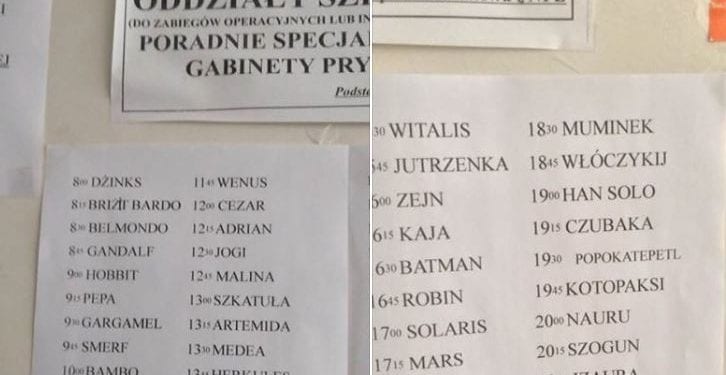 RODO. Tak wygląda lista pacjentów w jednej z przychodni i to nie jest żart. „Batman, Belmondo i Jogi”