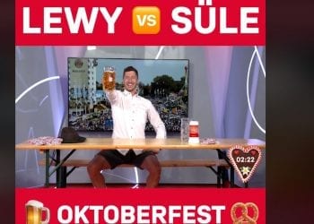 Robert Lewandowski wziął udział w piwnym wyzwaniu. Pokonał swojego kolegę z Bayernu! [WIDEO]