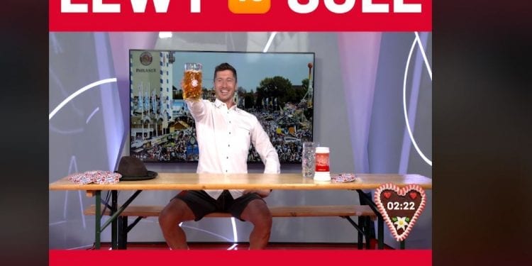Robert Lewandowski wziął udział w piwnym wyzwaniu. Pokonał swojego kolegę z Bayernu! [WIDEO]
