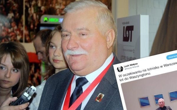 Lech Wałęsa pokazuje zdjęcie z lotniska przed wylotem do USA. Jak jest ubrany? [FOTO]