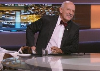 Korwin-Mikke z psem w studio Polsatu [WIDEO]