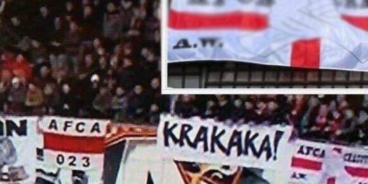 Flaga polskiego klubu podczas meczu Real Madryt-Ajax Amsterdam