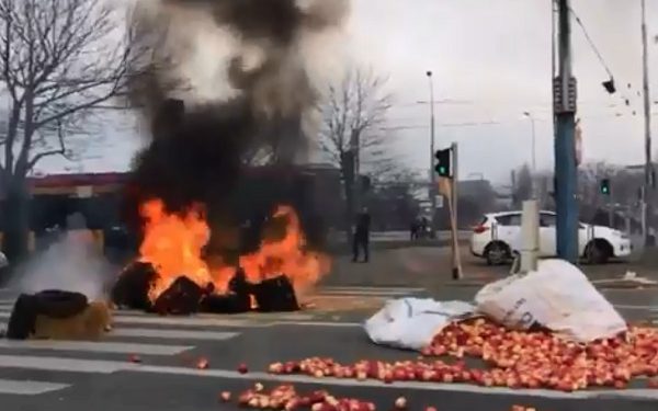 Protest rolników w Warszawie. Płonące opony, świńskie łby na ulicy [WIDEO]