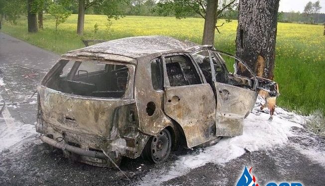 Volkswagen uderzył w drzewo. 21-latka spłonęła w aucie