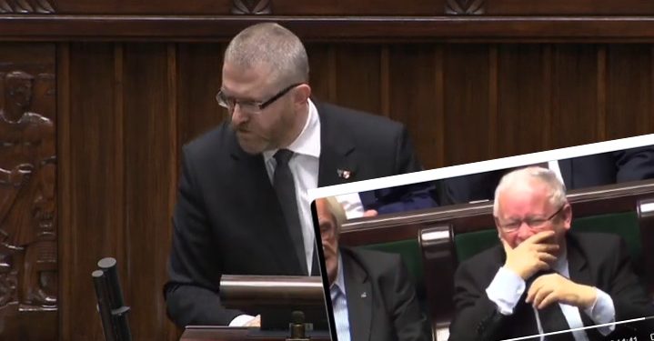 Braun zaliczył wpadkę w Sejmie. Kaczyński nie wytrzymał ze śmiechu [WIDEO]