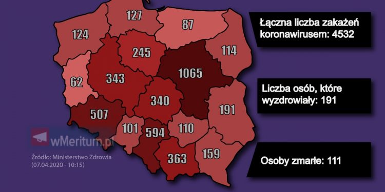 mapa zakażeń 7 kwietnia