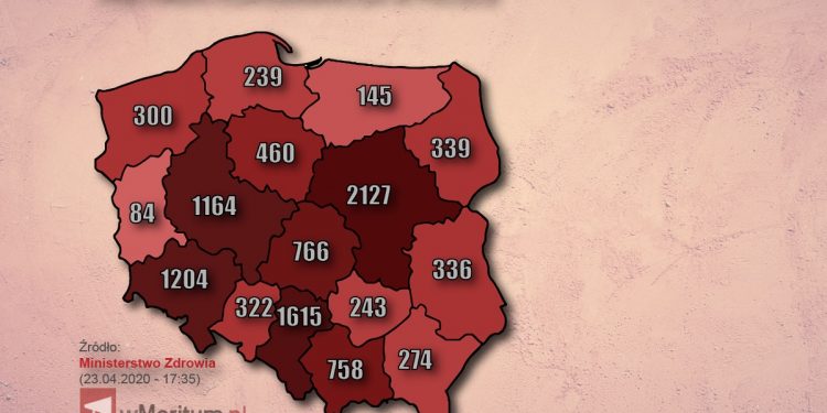 mapa zakażeń 23 kwietnia