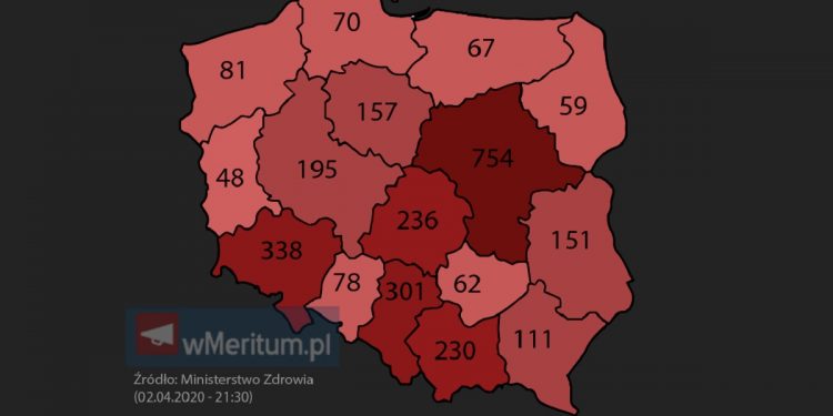 mapa zakażeń koronawirusem w Polsce