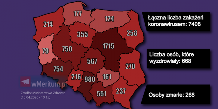 mapa zakażeń w Polsce 15 kwietnia