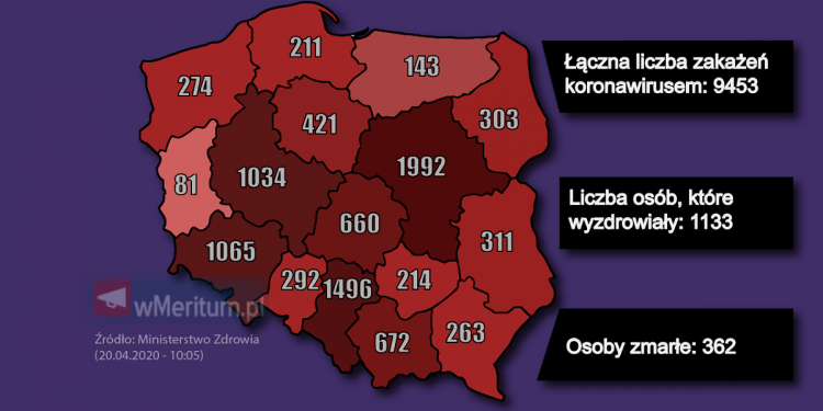 mapa liczby zakażeń w Polsce