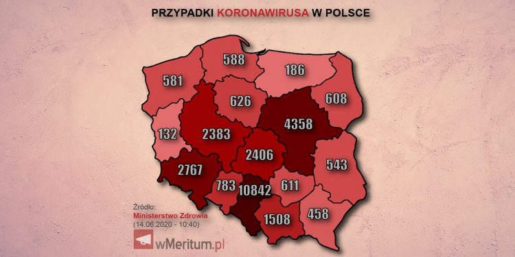 mapa koronawirusa 14 czerwca