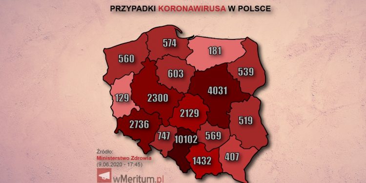 mapa koronawirusa 9 czerwca