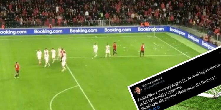 Te przedmioty leciały w kierunku polskich zawodników. Dziennikarz pokazał zdjęcie z murawy