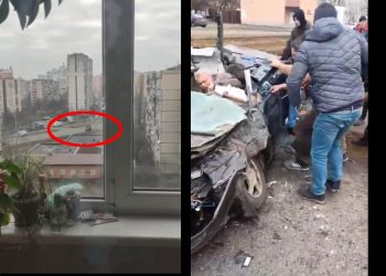 Rosyjski pojazd opancerzony celowo staranował samochód cywilny. Szokujące nagranie [WIDEO]