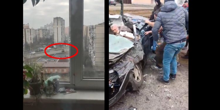 Rosyjski pojazd opancerzony celowo staranował samochód cywilny. Szokujące nagranie [WIDEO]