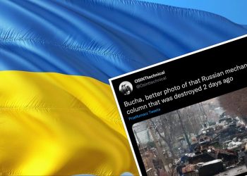 Zniszczona rosyjska kolumna pod Kijowem. Zdjęcie robi wrażenie