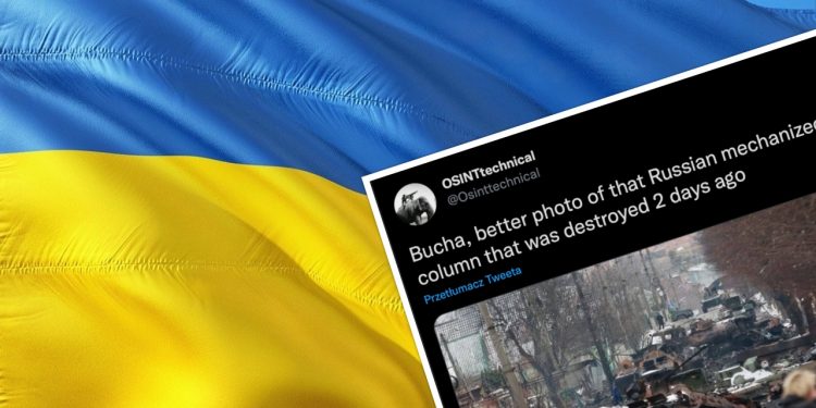 Zniszczona rosyjska kolumna pod Kijowem. Zdjęcie robi wrażenie