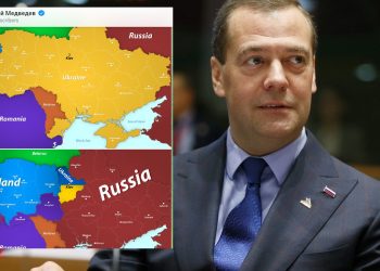 Miedwiediew pokazał mapę rozbiorów Ukrainy. Duży teren dla… Polski?