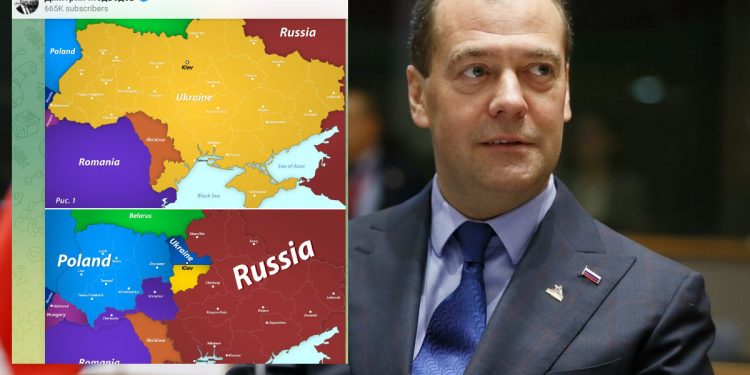Miedwiediew pokazał mapę rozbiorów Ukrainy. Duży teren dla… Polski?