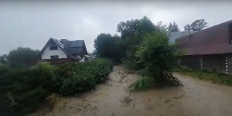 Woda wdarła się na teren posesji. Dramatyczne nagrania z południowej Polski [WIDEO]