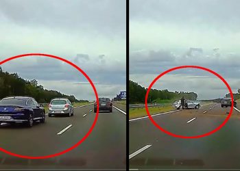 Zepchnęła samochód na barierki, bo… za wolno zjechał na bok. Szokujące nagranie! „Błagam, gońcie go!” [WIDEO]