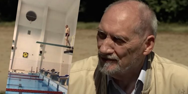Antoni Macierewicz pokazał, jak skacze do wody
