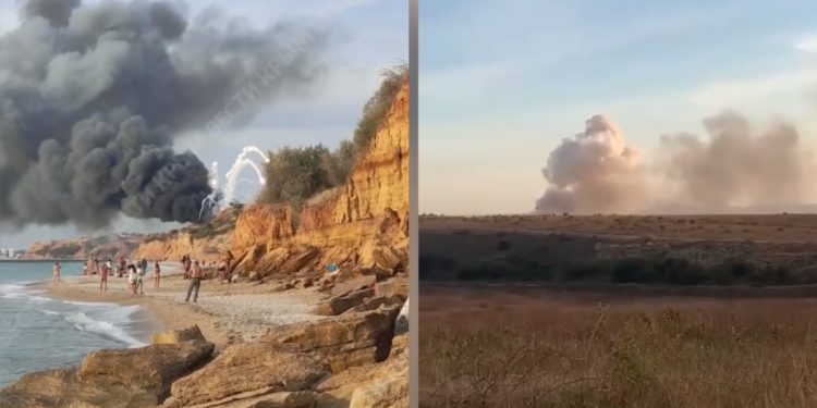 Potężny wybuch na Krymie! Gęste kłęby dymu nad lotniskiem [WIDEO]