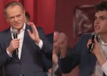 uczestnik spotkania tuskiem