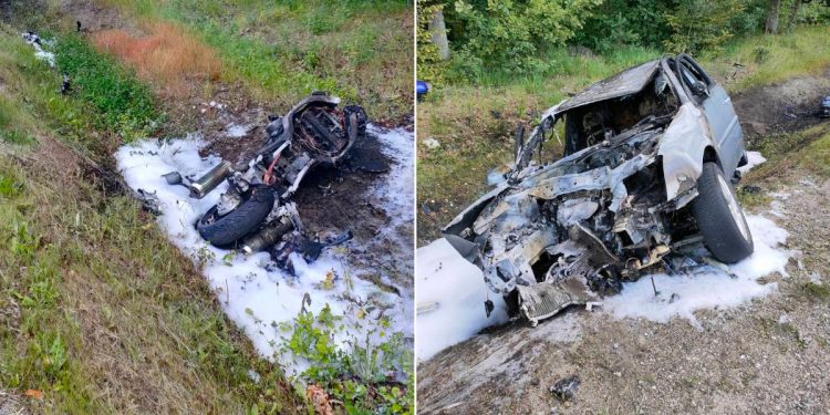 Motor i samochód stanęły w ogniu. Małżeństwo zginęło na miejscu