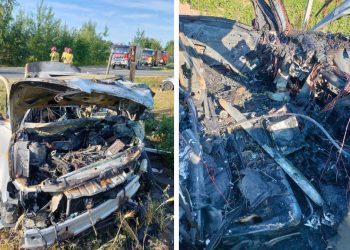 Samochód stanął w płomieniach! Siła uderzenia była potężna