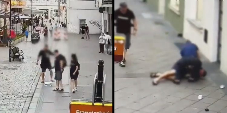 Zaczepiał, wyzywał i bił przechodniów na rynku. W końcu źle trafił [WIDEO]